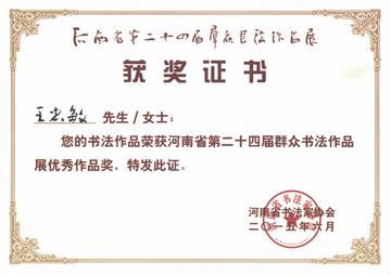 第二十四届群众书法作品优秀奖
